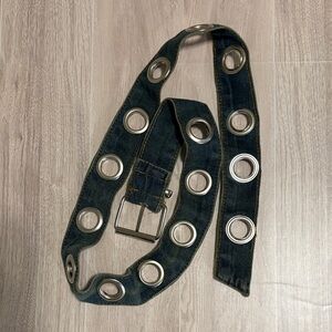 Denim Belt with Silver Grommets